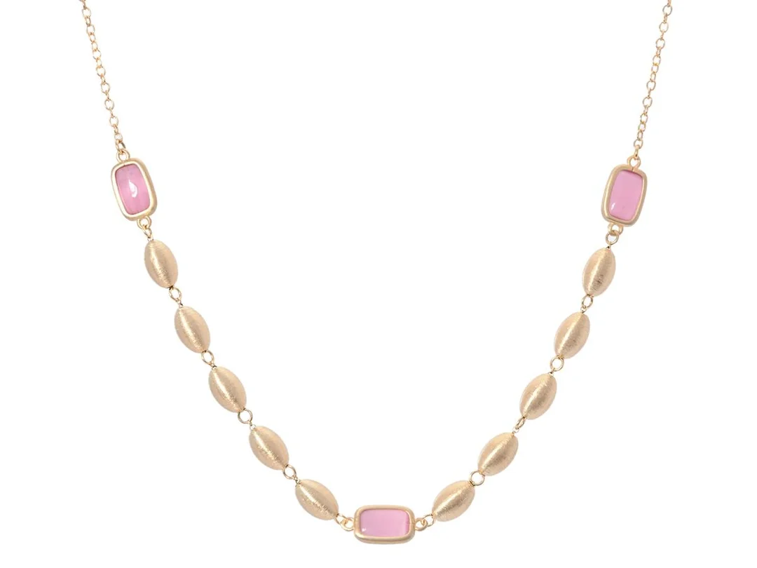 MARCELLO PANE, collier, förgyllt sterlingsilver, rosa stenar, längd 44-45 cm, vikt 6,5 g, box. — Smycken/Collier — Kaplans