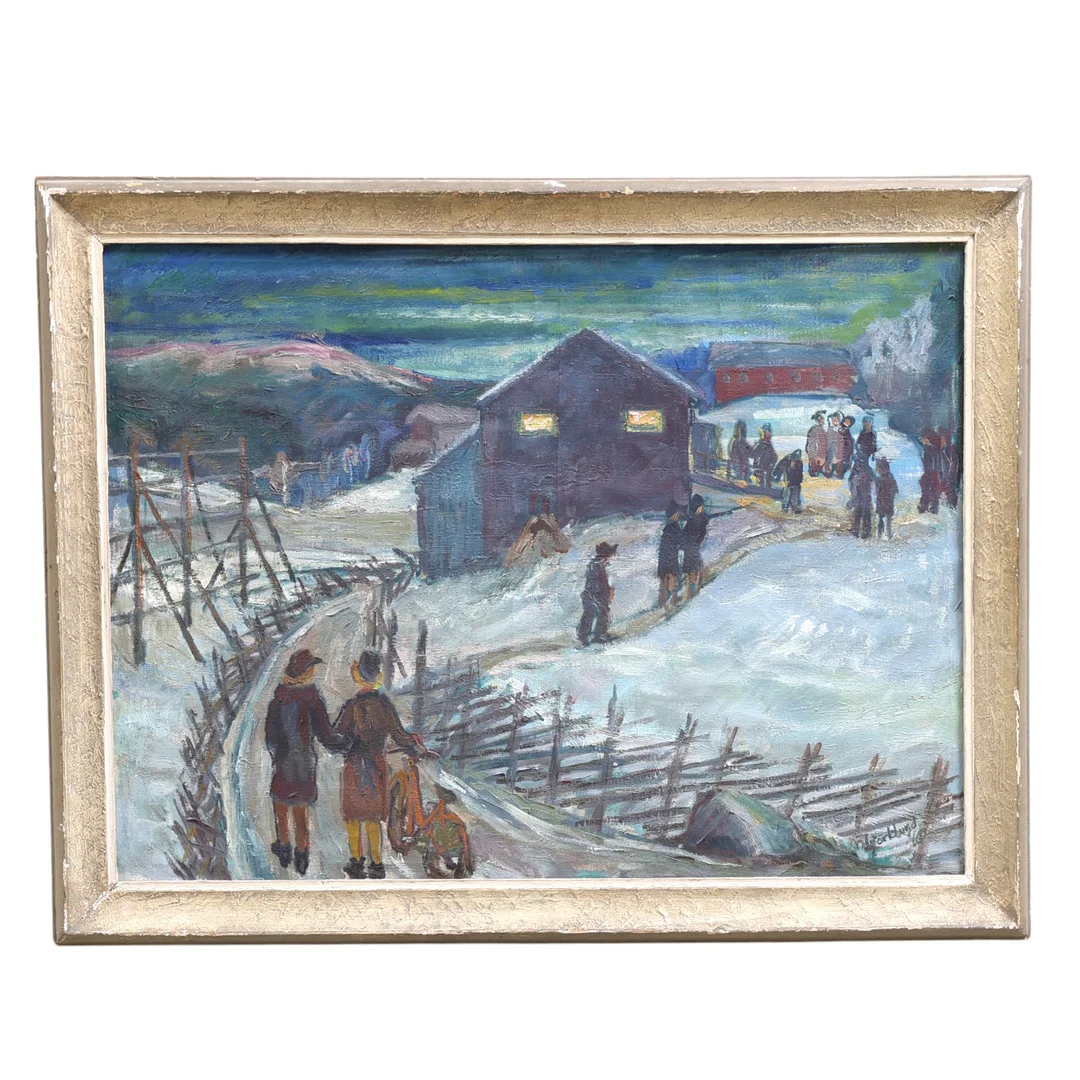 NILS BJÖRKLUND. Olja på duk, "På väg till bal", signerad samt daterad -40. — Paintings — Gomér & Andersson Nyköping