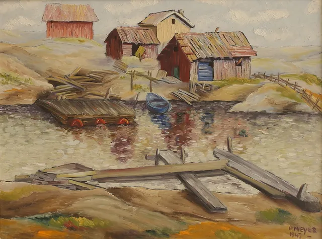 OIDENTIFIERAD KONSTNÄR, olja på pannå, signerad Meyer 1947.