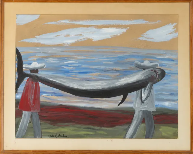 WALDEMAR SJÖLANDER. Fiskare, sydamerika, goauche på papper.
