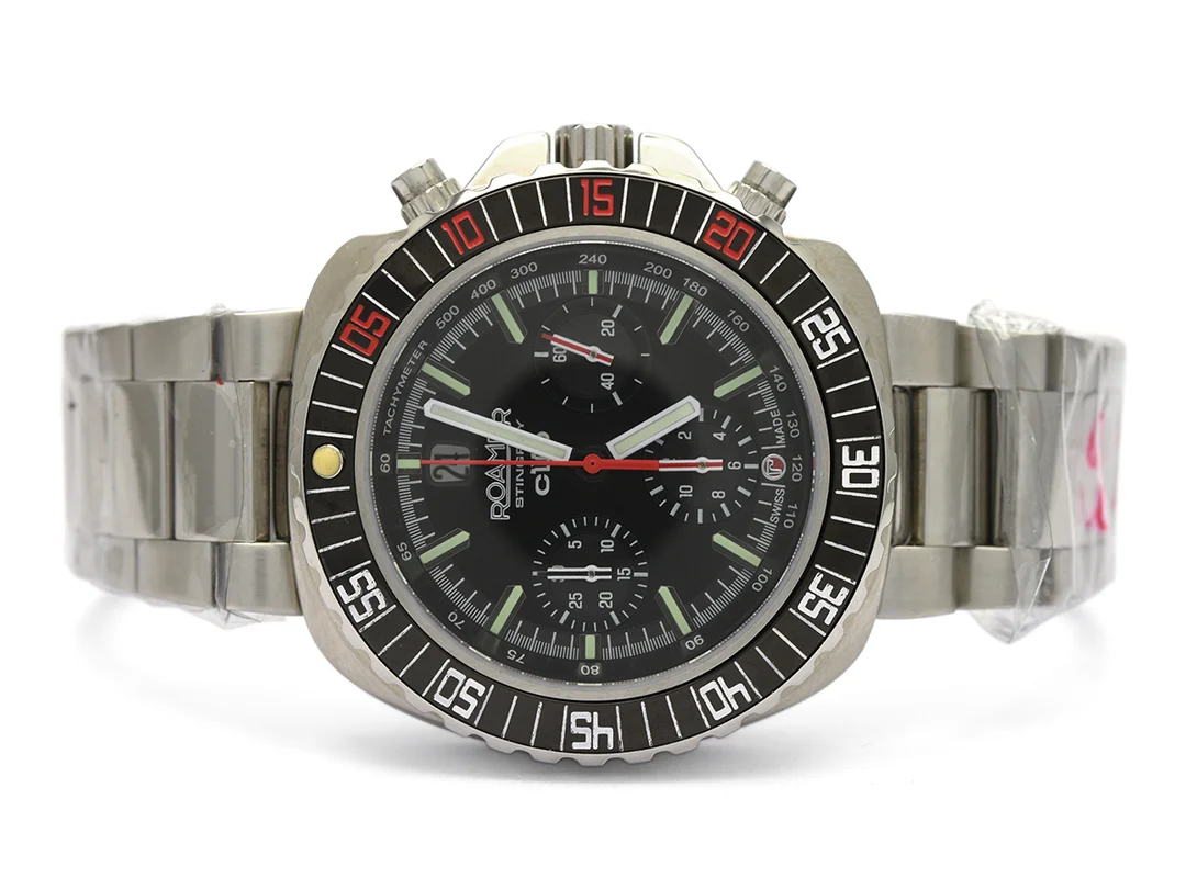 ROAMER, Stingray, kronograf, Cal 2824 (Dubois Depraz 2025), Serie nr. 092/333, Boett nr. GQ 47598, herrur, 44 mm, automatisk, safirglas, datum, originallänk, viklås, ca 2013. Limiterad och numrerad (Nr. 032/333). — Klockor/Roamer — Kaplans