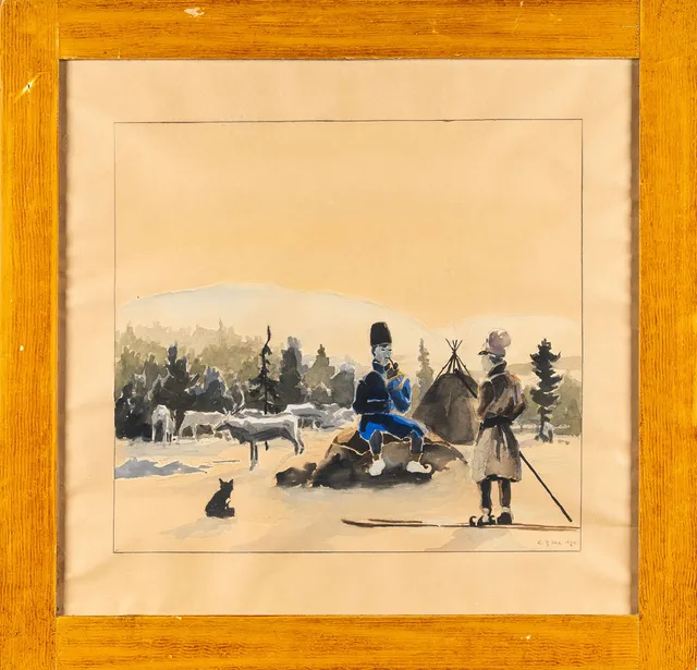 OIDENTIFIERAD KONSTNÄR. Akvarell på papper, sameläger, otydlig signatur, daterad - 1932.