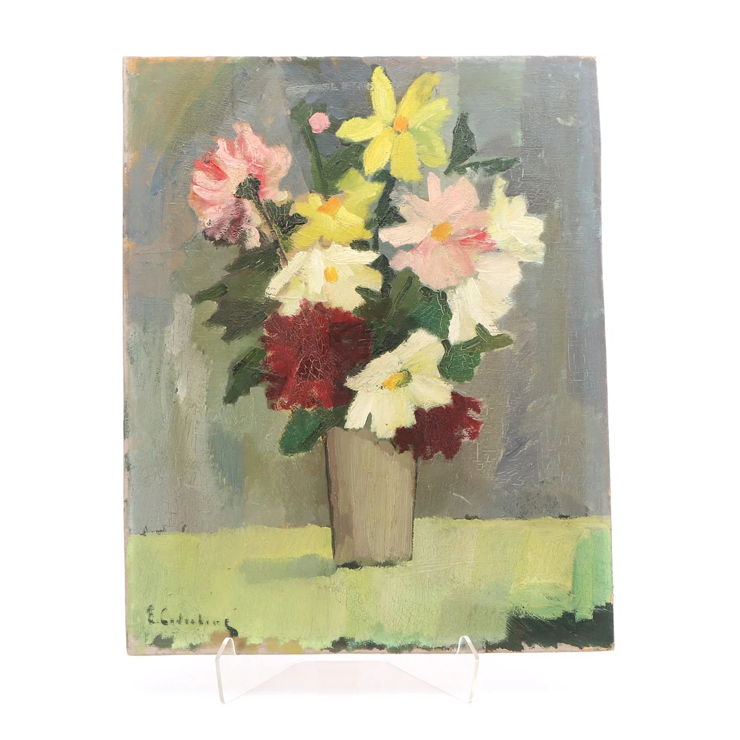 ERIC CEDERBERG. Oljemålning på pannå. Stilleben med blombukett i vas. Signerad. — Paintings — Skånes Auktionsverk