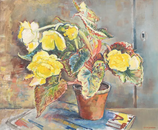 SVEN JOANN. "Gul Begonia", olja på duk, signerad, daterad 1943.