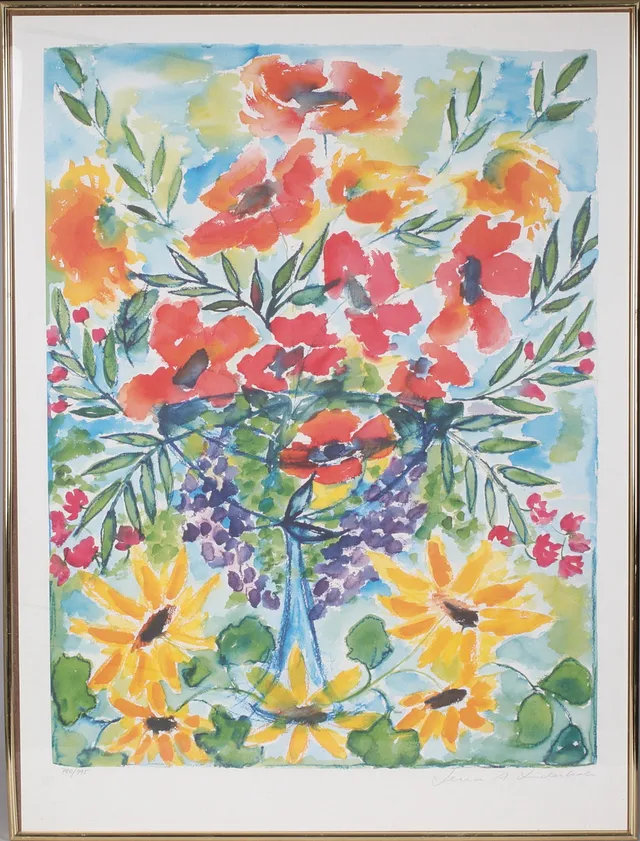 LENA LINDERHOLM. Blomsterstilleben, tryck, signerad och numrerad 780/995.