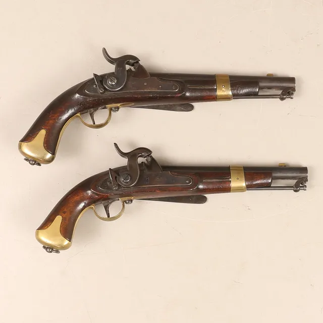 SLAGLÅSPISTOLER, 2 stycken, m/1854, för flottan, Husqvarna, Sverige, 1800-tal.