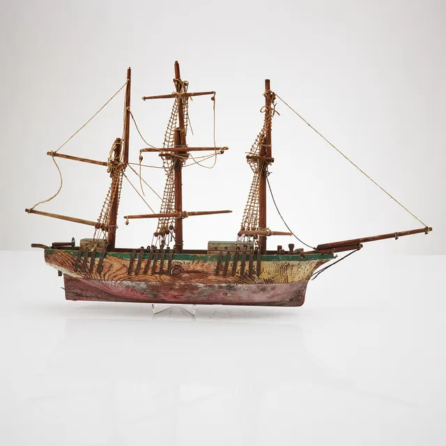 BÅTMODELL, 1900-talets mitt, furu, bemålad.