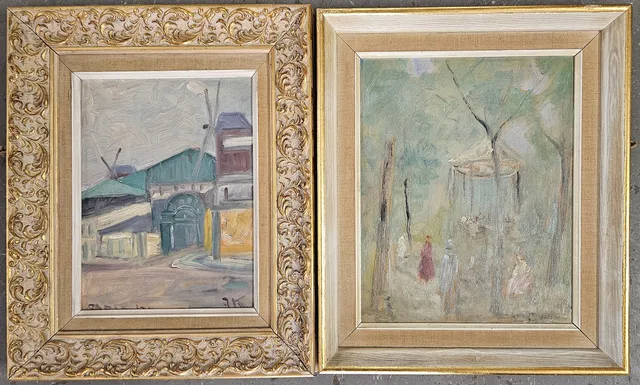 JENS KONGSHAMMER. Parismotiv. Olja, 2 st, signerade, daterade a tergo Paris 1912.