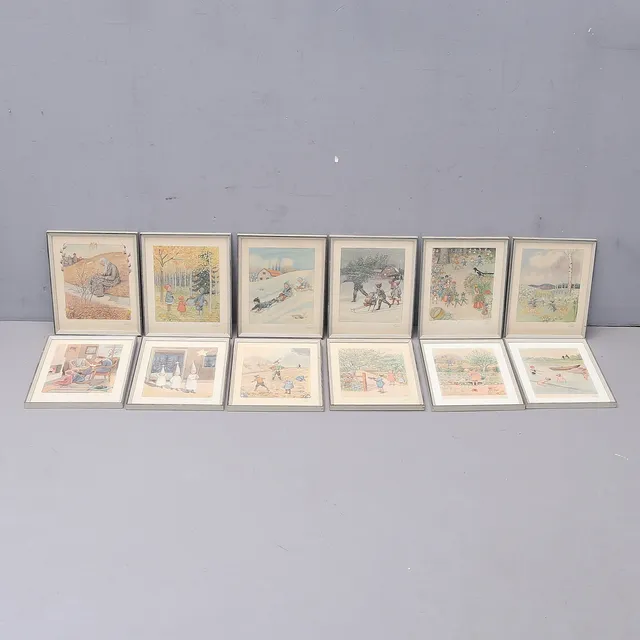 ELSA BESKOW. Månadstavlor ur "Årets Saga", 12 st, tryck.