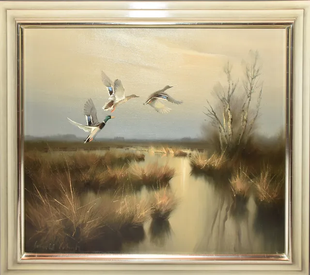 ARNOLD SCHATZ. Enten, Öl auf Leinwand, sign.