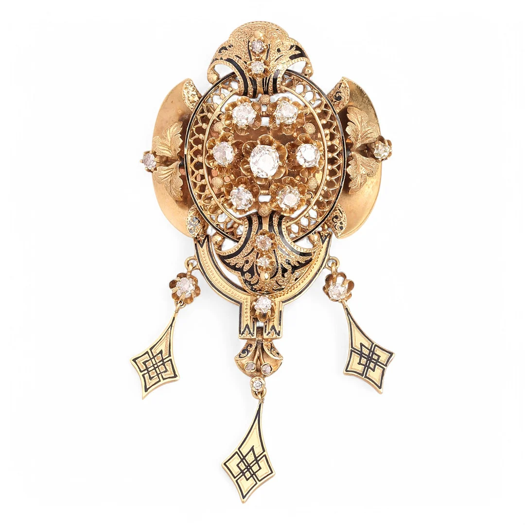 "Isabelino-alfonsino" brooch in gold and diamonds, from the second half of the 19th century. — Brooches & Pendants — Balclis