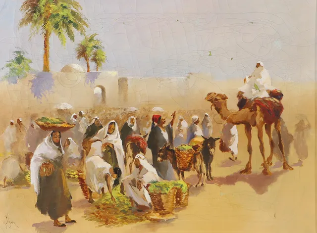 HENNING PAULSSON. Arabisk marknad, olja på duk, signerad.