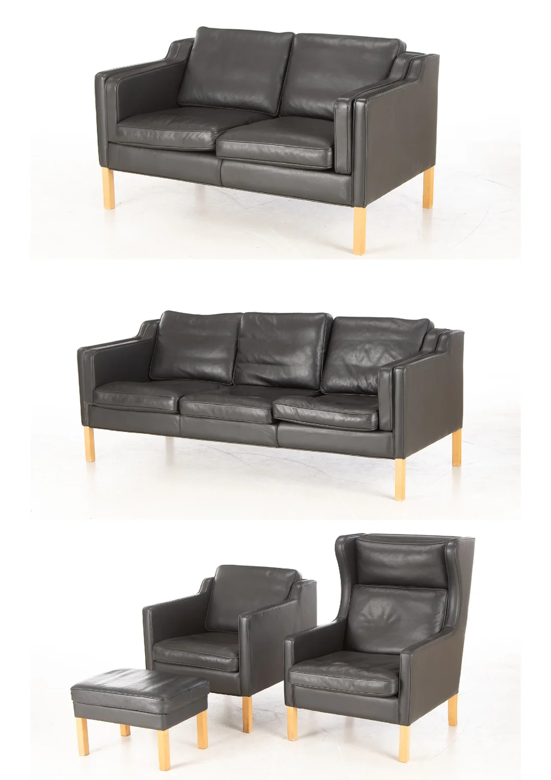 Stouby. Sofa furniture beech wood / black leather. (5) — Furniture/Lounge chairs — Lauritz