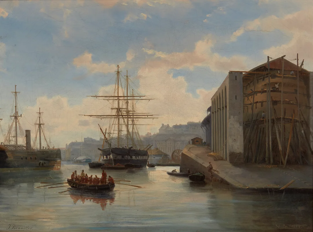 Bennetter, Johan Jakob — Et skipsverft (Paris?), 1854 — Kunst/Maleri — Blomqvist