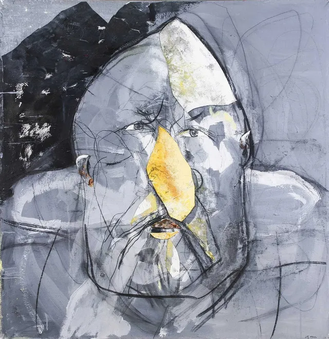 STIG OLSON. "självporträtt med lösnäsa" collage, 1999.