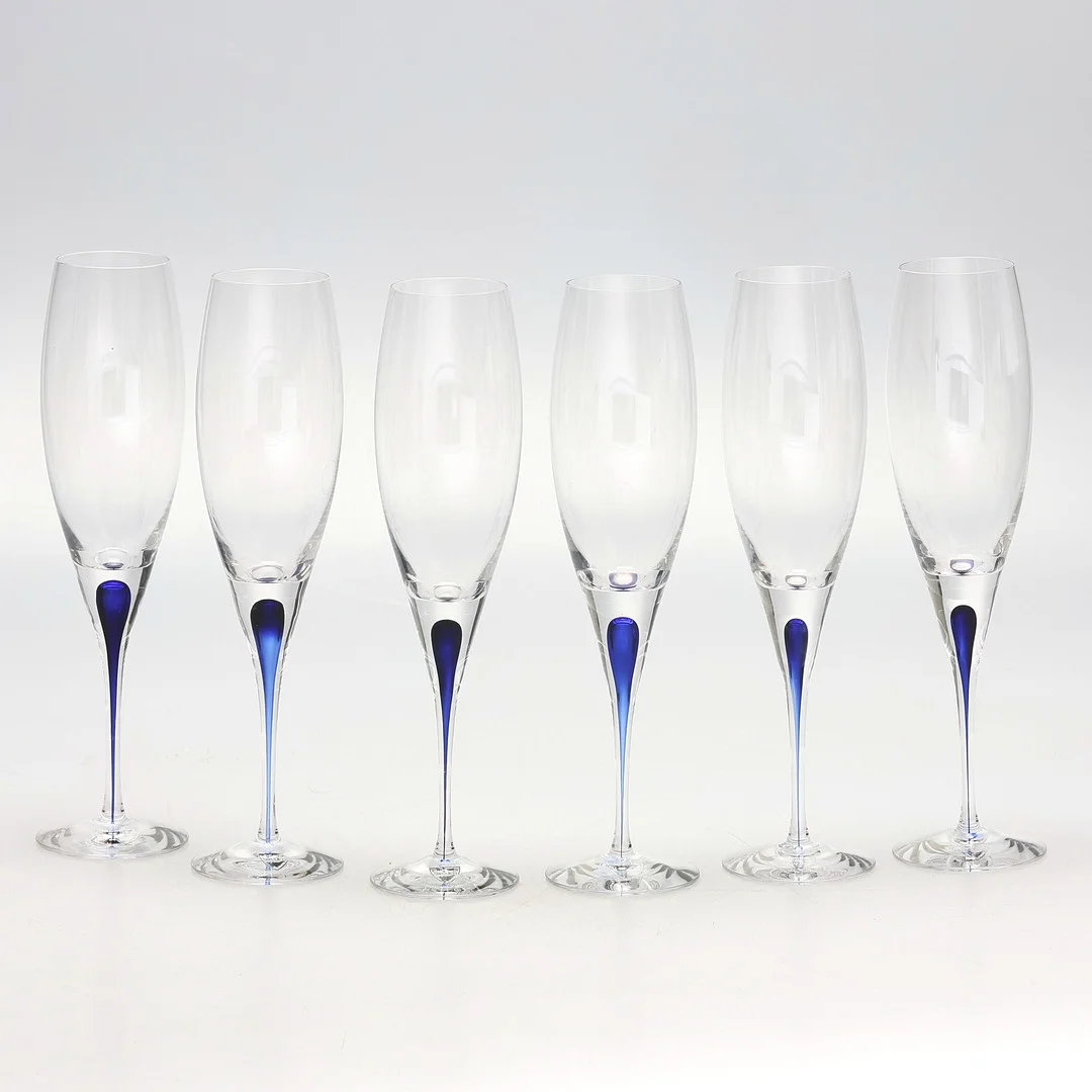 ERIKA LAGERBIELKE. Champagneglas, 6 st, "Intermezzo Blue", Orrefors. — Utility glass — Gomér & Andersson Jönköping