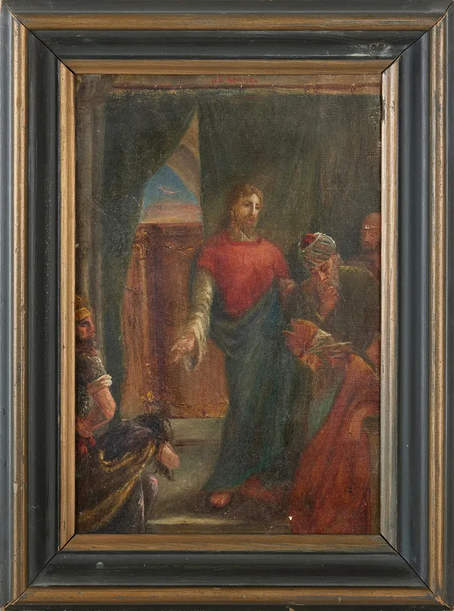 OIDENTIFIERAD KONSTNÄR. "Jesus och närmsta män", olja på duk, daterad och signerad 1872 A. tersmeden.