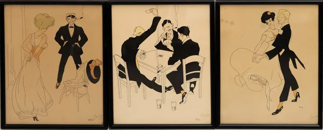 CARL HENRIK JENSEN-CARLÉN 1888-1957. 3 st grafiska blad ur "Drag ur studentens liv", originalupplagan 1917, handsignerade.