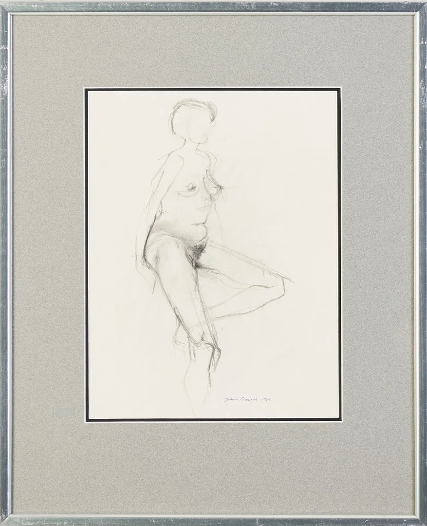 JOHN E FRANZÉN (1942-2022). Nakenakt, teckning, blyerts på papper, signerad John-e Franzén, 1964. — Drawings — Stockholms Auktionsverk Magasin 5