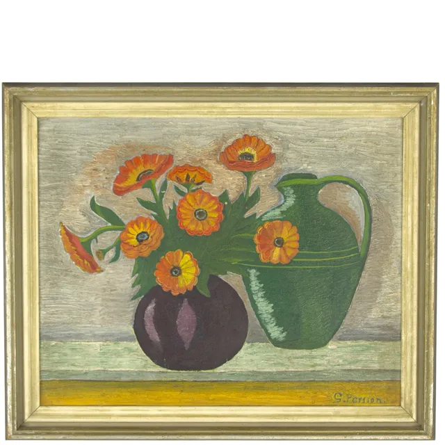 OIDENTIFIERAD KONSTNÄR. Olja på pannå, stilleben med blommor i vas, signerad, G. Persson.