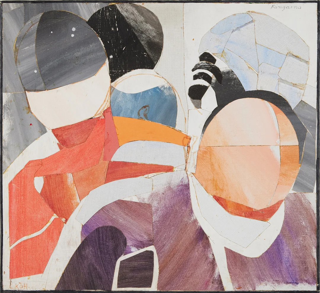 CARL KÖHLER. "Fångarna", kollage med duk på pannå, målad med olja, signerad. — Paintings — Stockholms Auktionsverk Magasin 5