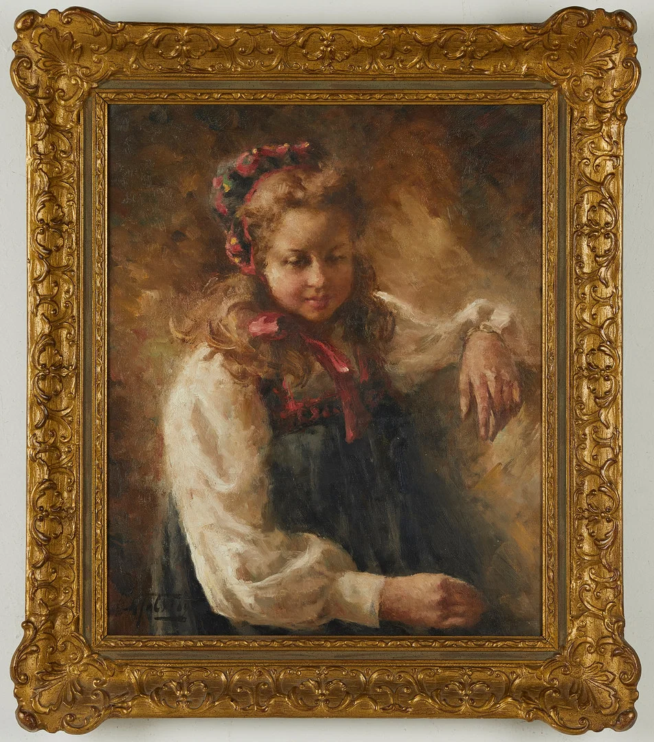 ALEXANDER TOLSTOY (1895-1969). Flicka i folkdräkt, signerad, olja på duk. — Paintings — Stockholms Auktionsverk Sickla