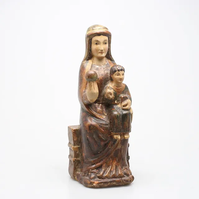 SKULPTUR bemålat och förgyllt trä. Madonnan och Jesusbarnet 1800-tal.