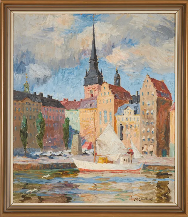 ALF SUNDSTRÖM. Stadsmotiv Gamla stan, olja på duk, signerad.