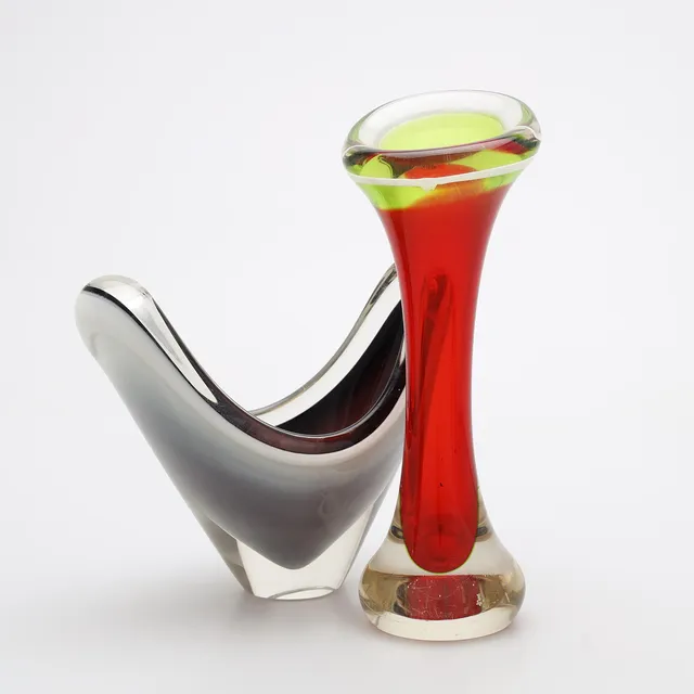 PAUL KEDELV. Vas och skål, glas, Flygsfors, signerade.