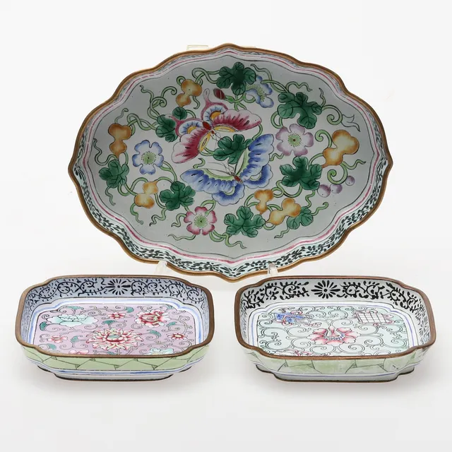 FAT, 3 st, emaljerade, cloisonné, Kina.
