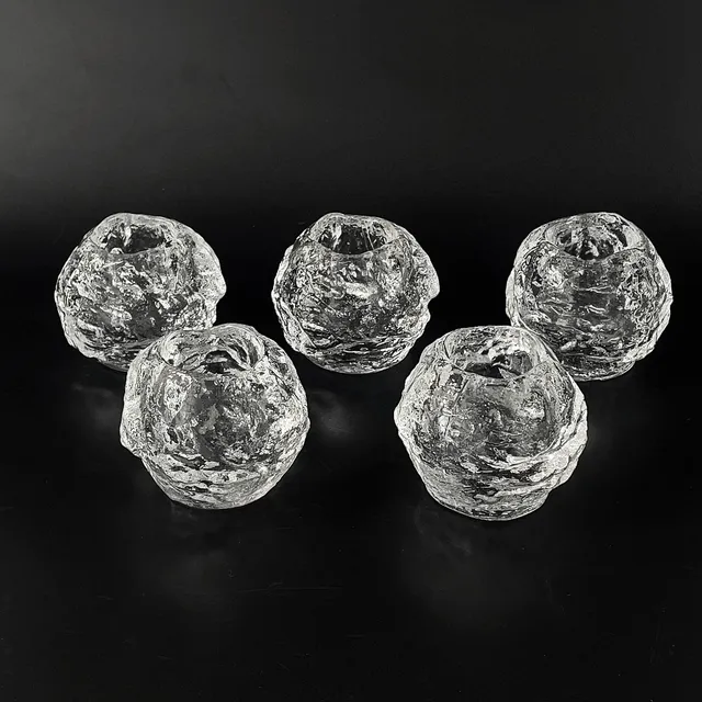 ANN WOLFF. Ljuslyktor, 5 st, "Snöboll", glas, Kosta Boda.