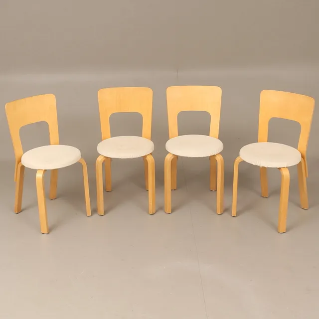 STOLAR, 4 st, björk, design Alvar Aalto, Artek.