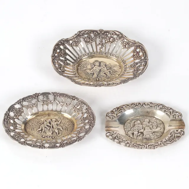 FAT, 3 st, genombruten dekor, silver, 1900-tal.