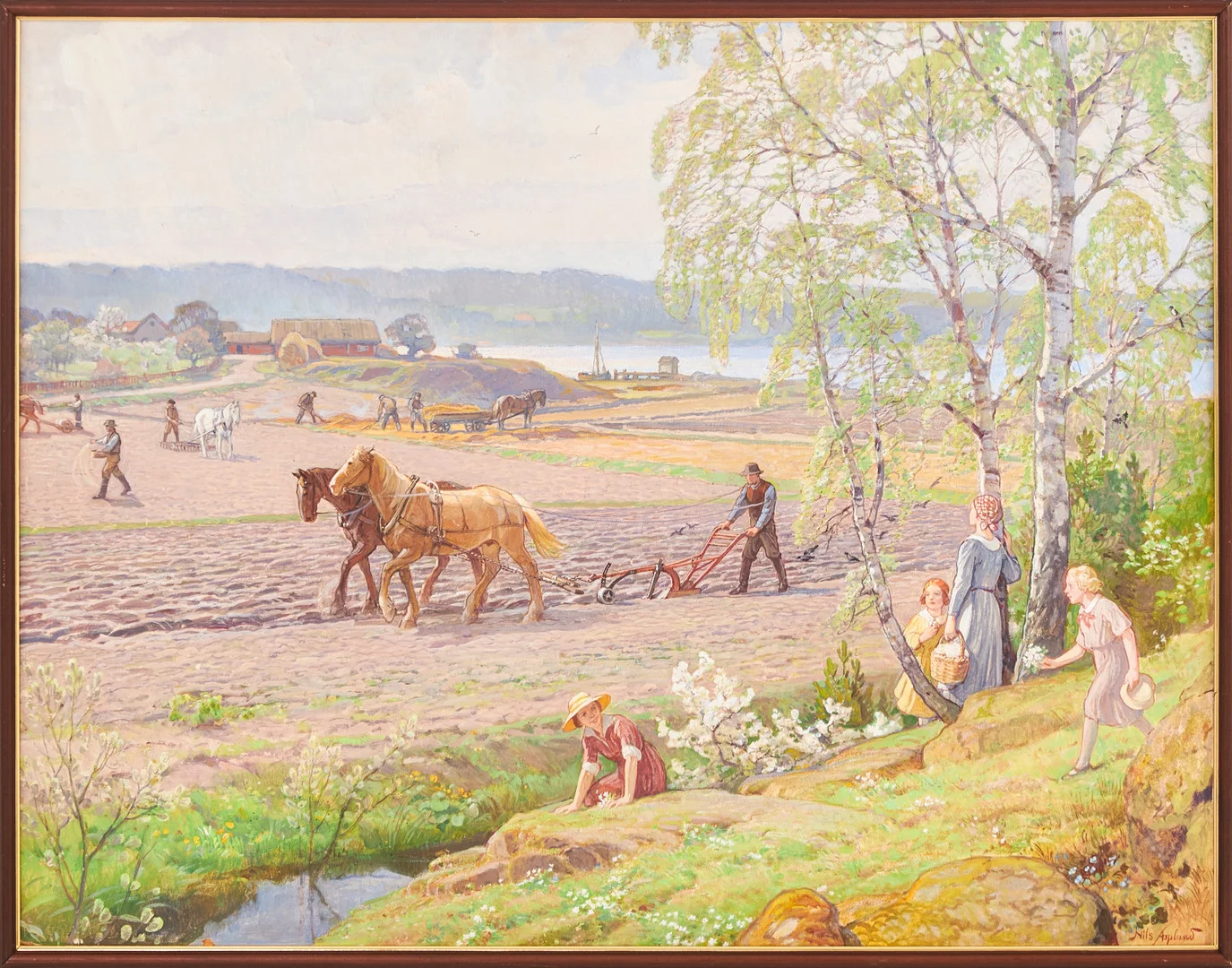NILS ASPLUND ( 1874-1958). Årstider - Våren, signerad Nils Asplund, olja på pannå. — Paintings — Stockholms Auktionsverk Magasin 5
