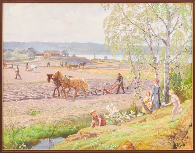 NILS ASPLUND ( 1874-1958). Årstider - Våren, signerad Nils Asplund, olja på pannå.