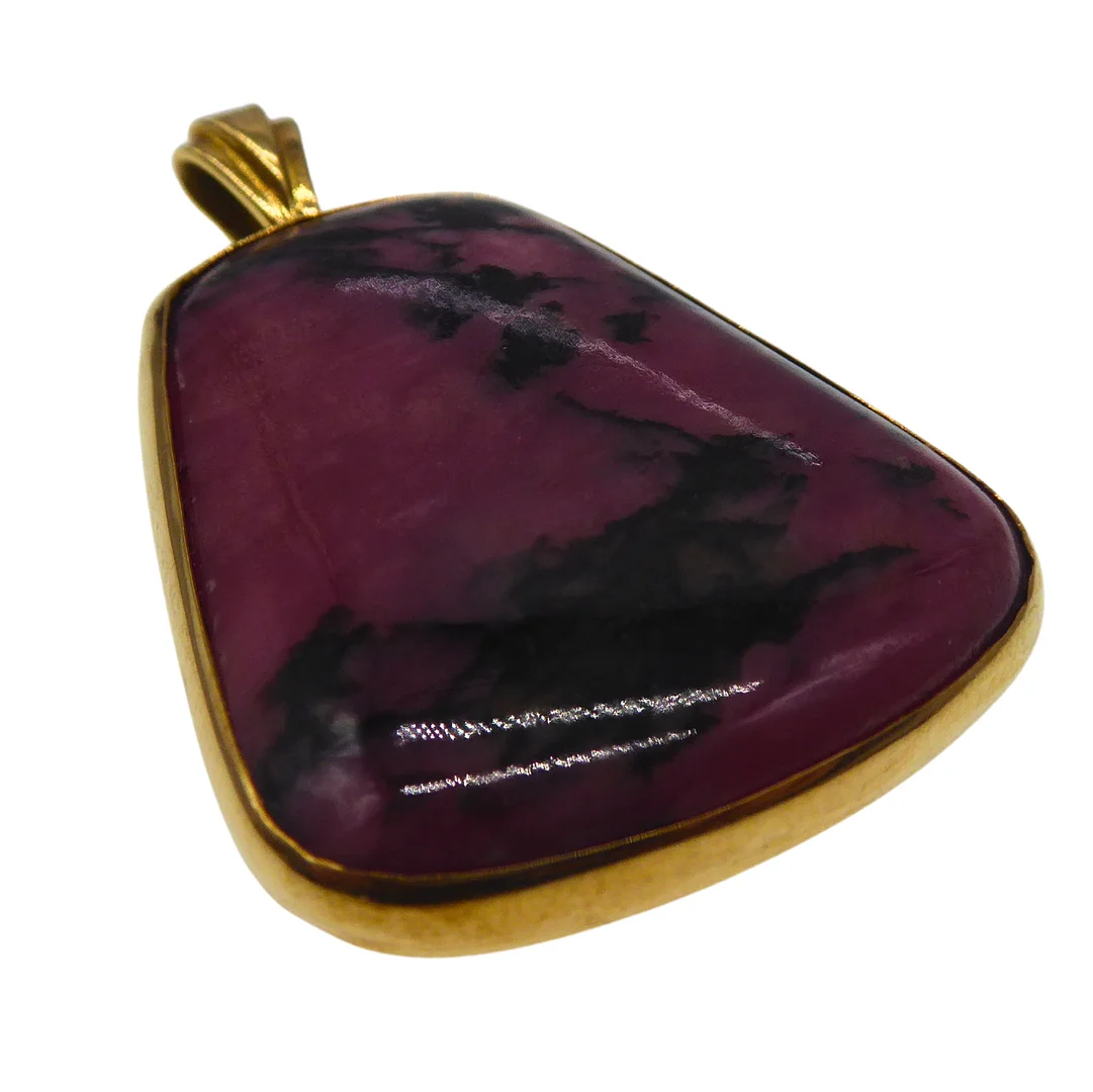 RHODONIT ANHÄNGER IN EINER 750ER GOLDFASSUNG - SILIKAT MINERAL. — Brooches & Pendants — Auktionshaus Stuber's Hammerschlag