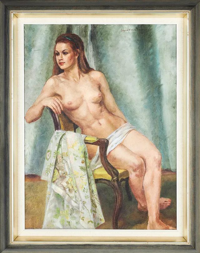 SIGRID WAHLSTRÖM DE ROUGEMONT. Nakenstudie, olja på duk, signerad.