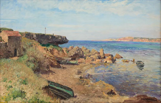ALFRED WAHLBERG. Strandbild från Sanary-sur-Mer, Provence.