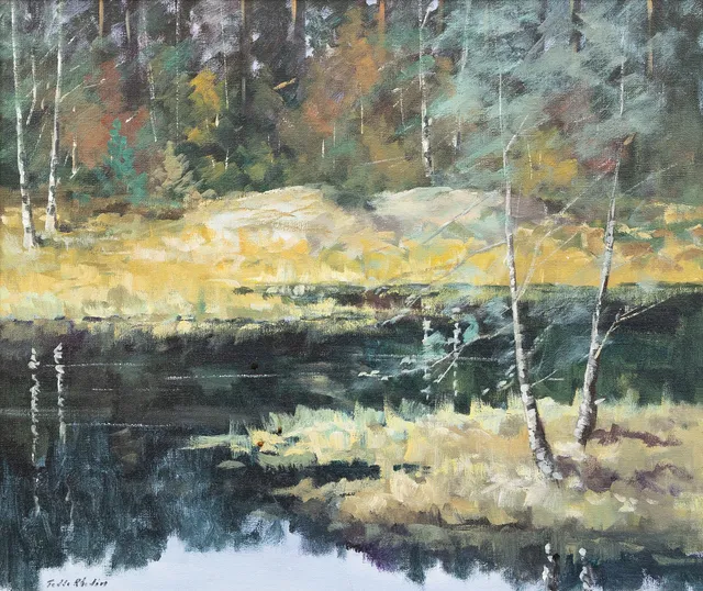 TEDDE RHODIN. Skogsmotiv, olja på duk, signerad.
