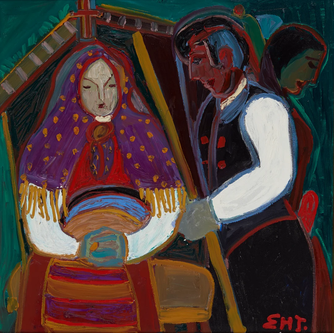 Johannessen, Erik Harry — "Tre mennesker" 1977 — Kunst/Maleri — Blomqvist