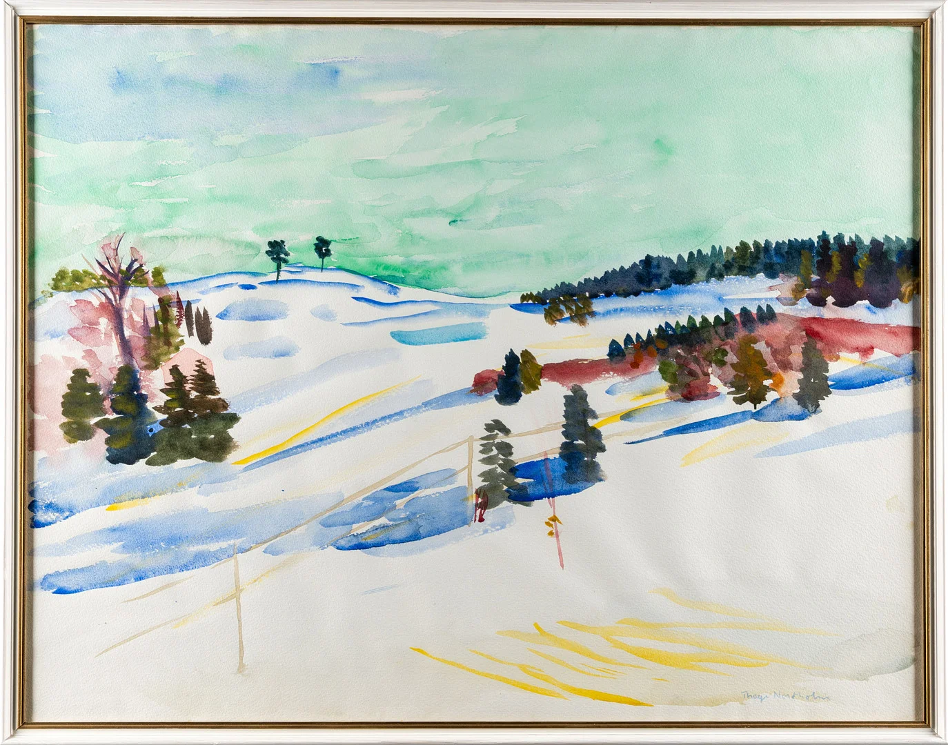 THAGE NORDHOLM. Akvarell på papper, "Vinterlandskap Nordingrå". — Paintings — Norrlands Auktionsverk