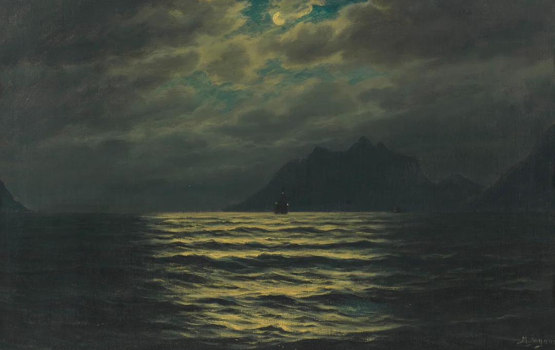 Aagaard, Martin — Seilas i månelys — Kunst/Maleri — Blomqvist
