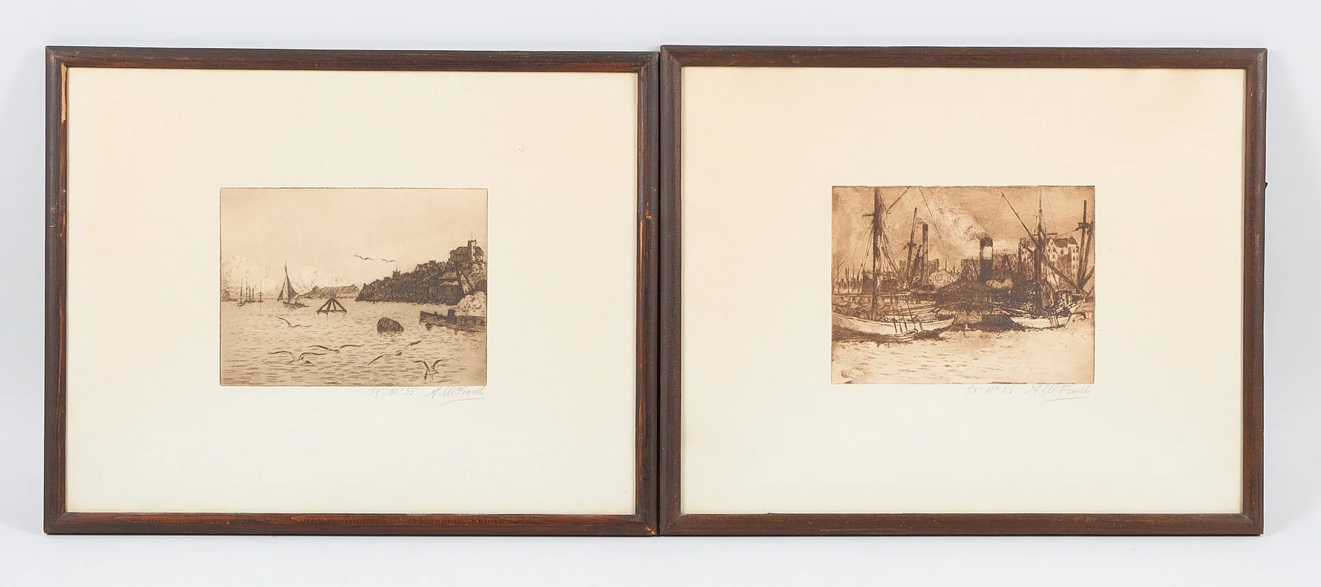 ALFRED WILLIAM FINCH. ETSNINGAR, 2 st, signerade samt numrerade Ex No 55. — Engravings & Prints — Stockholms Auktionsverk Helsinki
