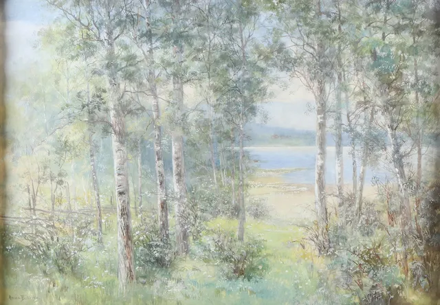 ANNA BILLING. Akvarell. Sommarlandskap. Signerad.