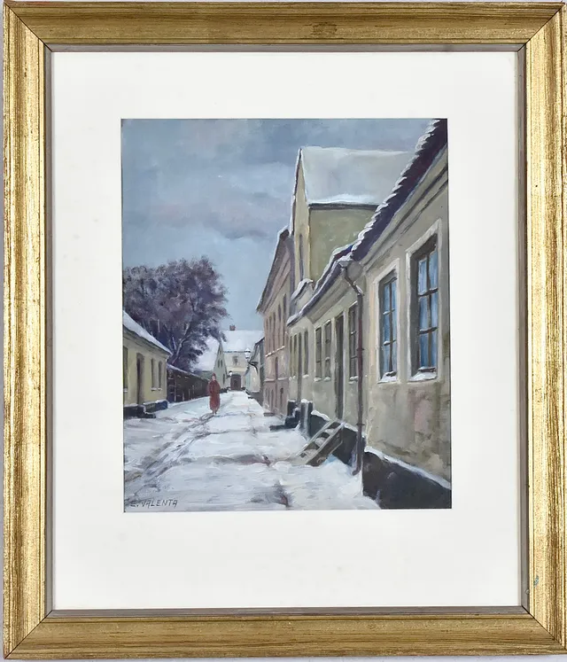 EDUARD VALENTA. Olja på papper, glasad.