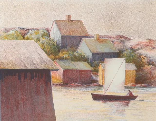 LARS ANDERSSON BJÖNNI. Skärgårdsmotiv, färglitografi, signerad.