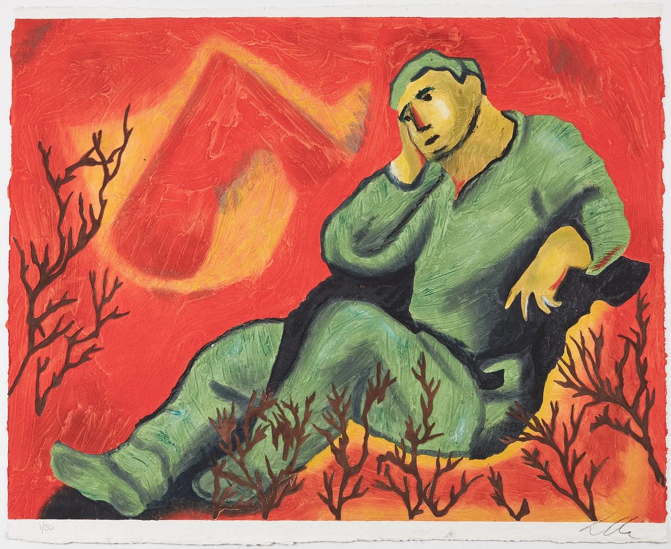 SANDRO CHIA (FÖDD 1946). figurscen, carborundumetsning, signerad och numrerad 1/50. — Engravings & Prints — Stockholms Auktionsverk Magasin 5