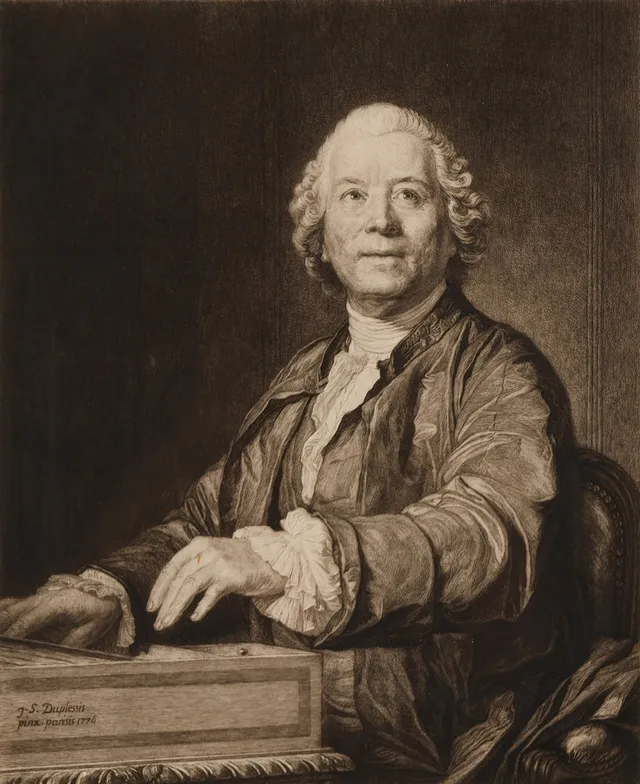 JOSEPH-SIFFRED DUPLESSIS (1725-1802). EFTER. Kobberstik med portræt af den tyske komponist Christoph Willibald Gluck efter J.S. Duplessis portræt fra 1776, slutningen af 1800 tallet.