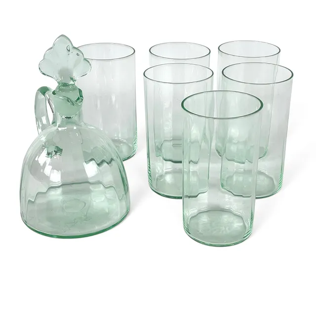 KARAFF & GLAS, 7 delar, gröntonat glas, 1900-tal.