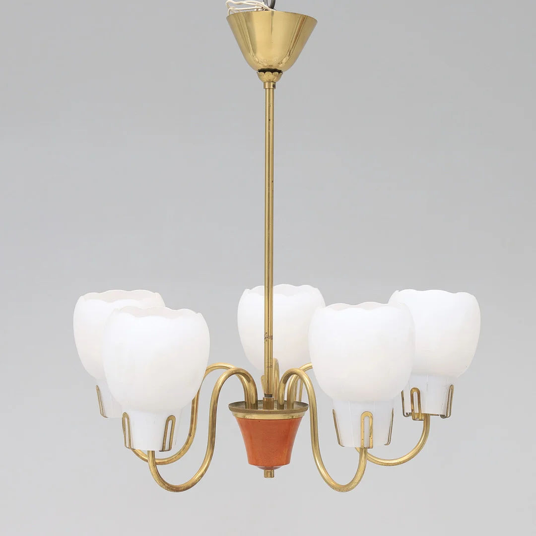 TAKLAMPA, mässing & glas, 1950-tal. — Ceiling lights — Gomér & Andersson Nyköping